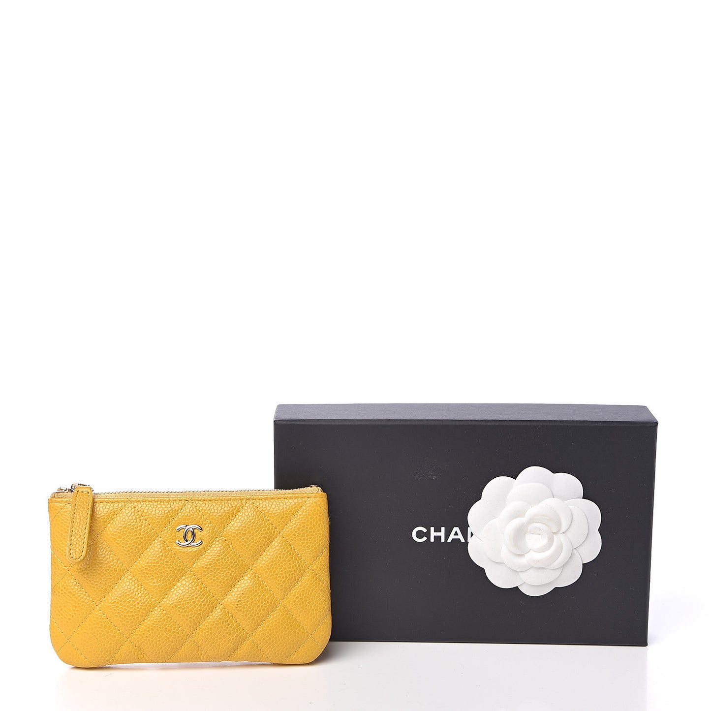 Caviar Quilted Small Cosmetic Case Yellow