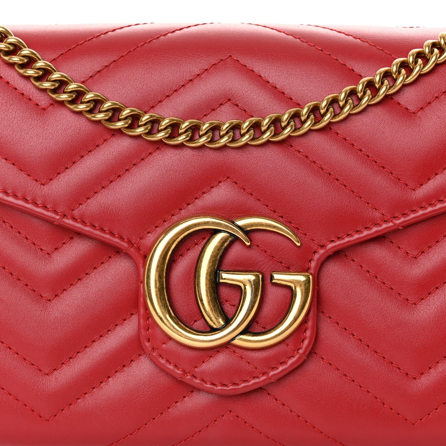 Gucci Calfskin Matelasse GG Marmont Chain Wallet Hibiscus Red 8 of 10