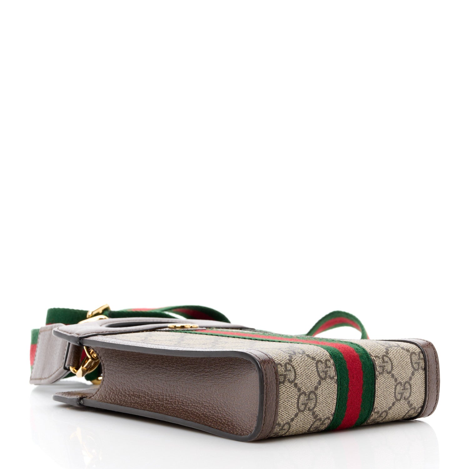 Gucci GG Supreme Monogram Textured Dollar Calfskin Web Mini Ophidia Top Slip Handle Crossbody Bag Beige Ebony New Acero 4 of 11