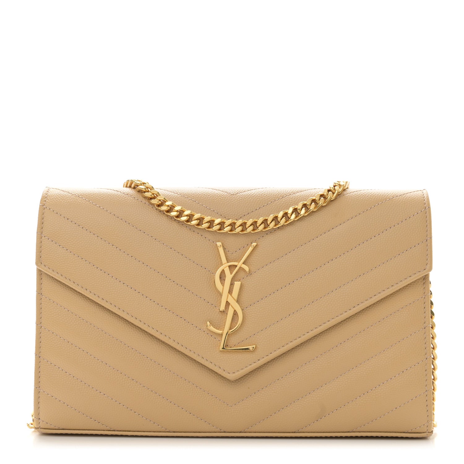 Saint Laurent Grain De Poudre Matelasse Chevron Monogram Chain Wallet Nude Powder 1 of 10