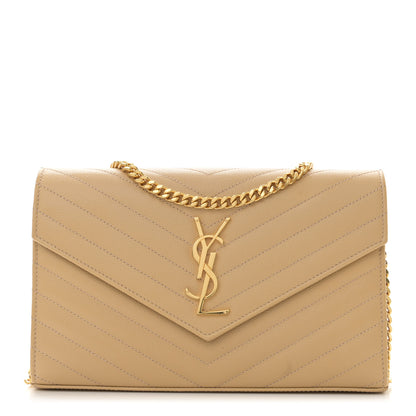 Saint Laurent Grain De Poudre Matelasse Chevron Monogram Chain Wallet Nude Powder 1 of 10