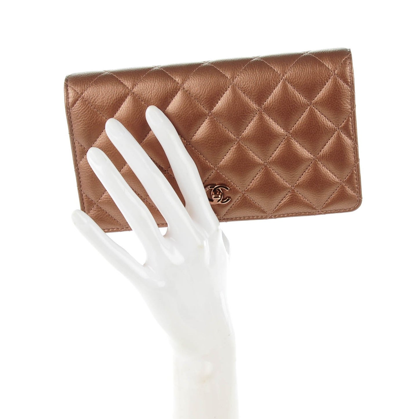 Iridescent Goatskin Quilted Yen Wallet Copper