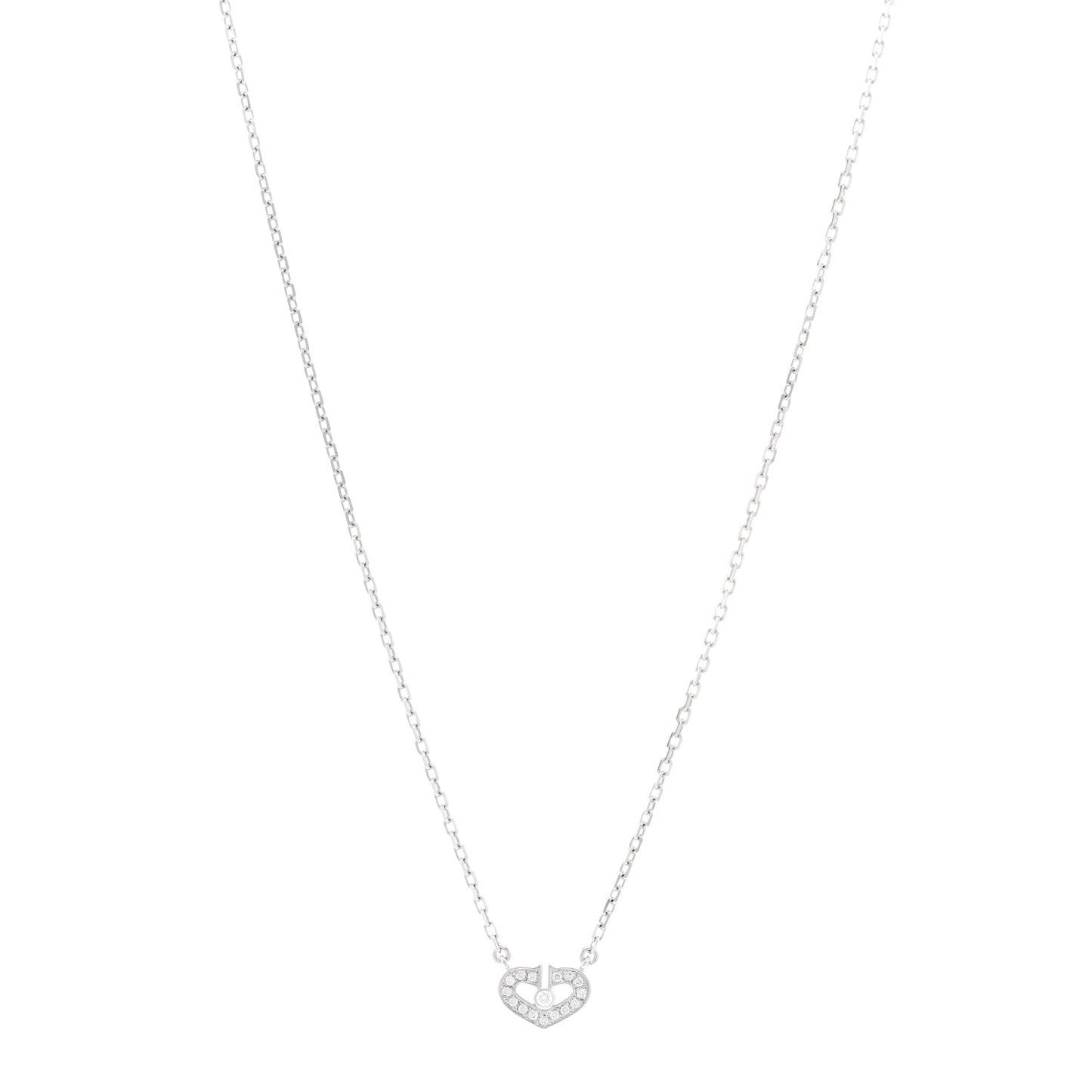 18K White Gold Diamond Extra Small C Hearts And Symbols Necklace