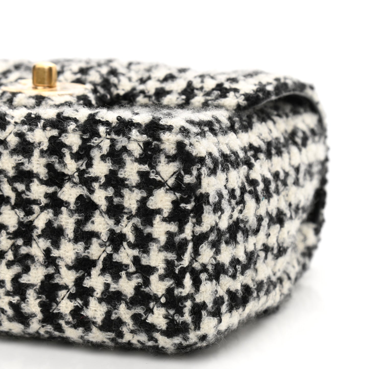 Tweed Houndstooth Mini Square Flap Black White