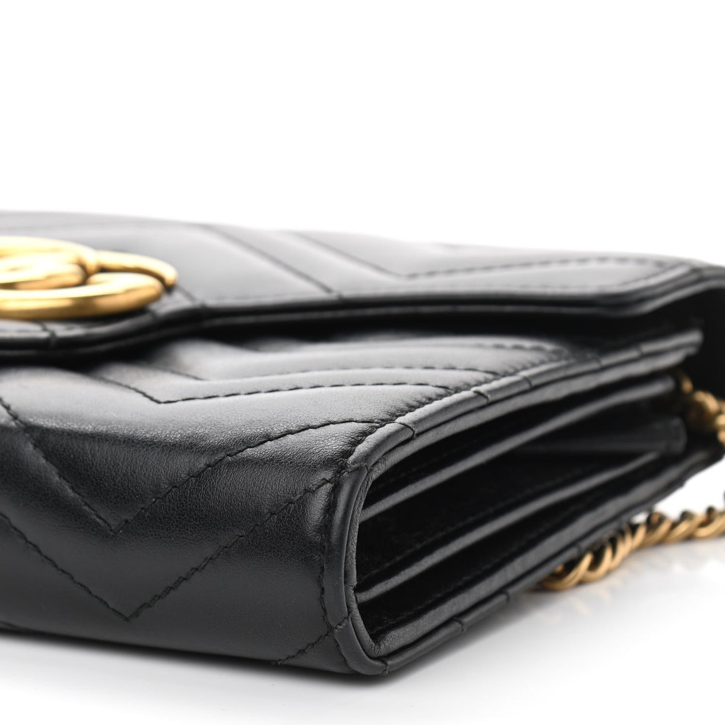 Calfskin Matelasse GG Marmont Chain Wallet Black
