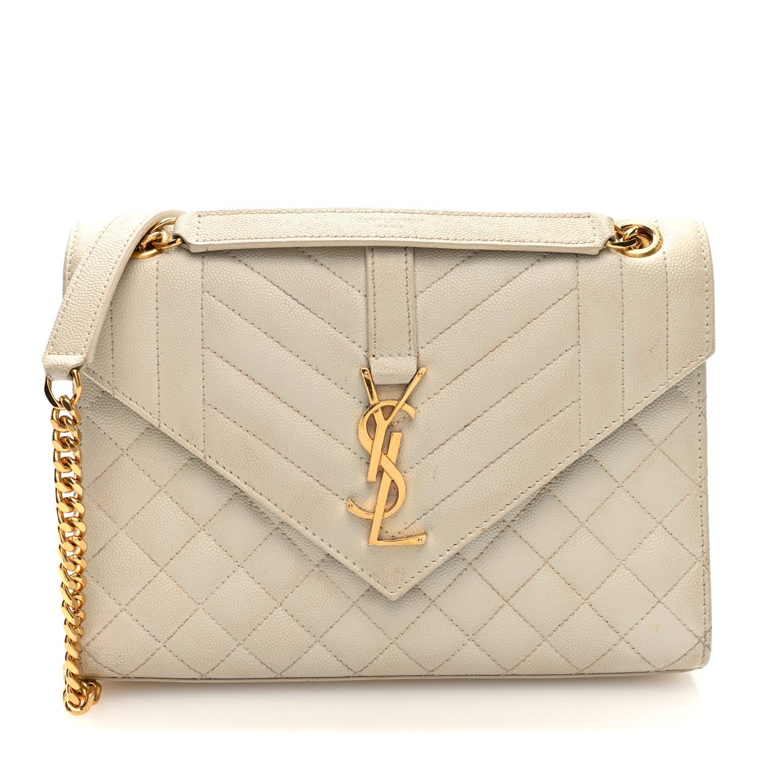 Saint Laurent Grain De Poudre Textured Mixed Matelasse Medium Triquilt Monogram Satchel Crema Soft 1 of 9