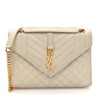 Saint Laurent Grain De Poudre Textured Mixed Matelasse Medium Triquilt Monogram Satchel Crema Soft 1 of 9