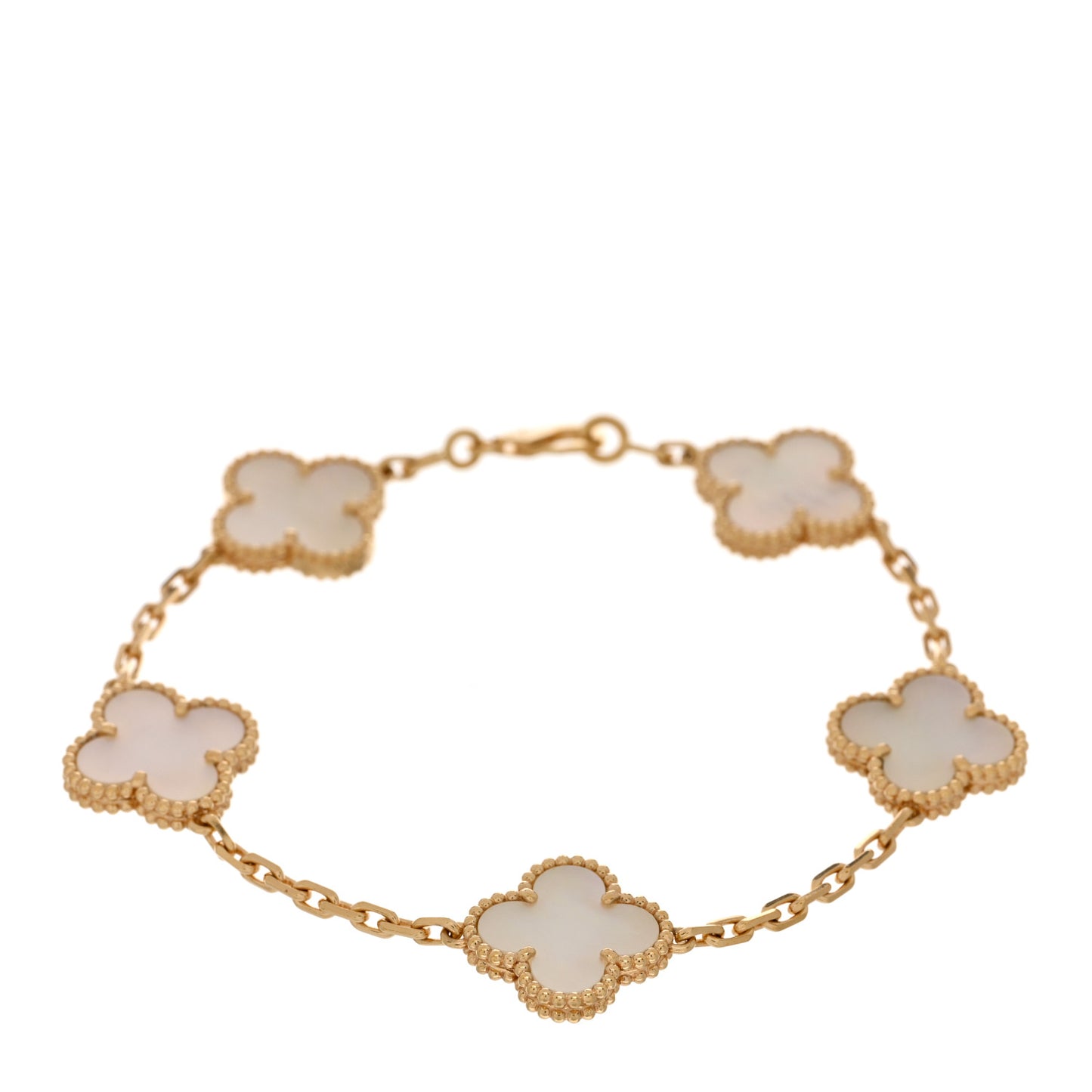 18K Yellow Gold Mother of Pearl 5 Motifs Vintage Alhambra Bracelet