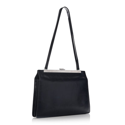 Celine Shiny Paperweight Calfskin Medium Clasp Shoulder Bag Navy Blue 3 of 14