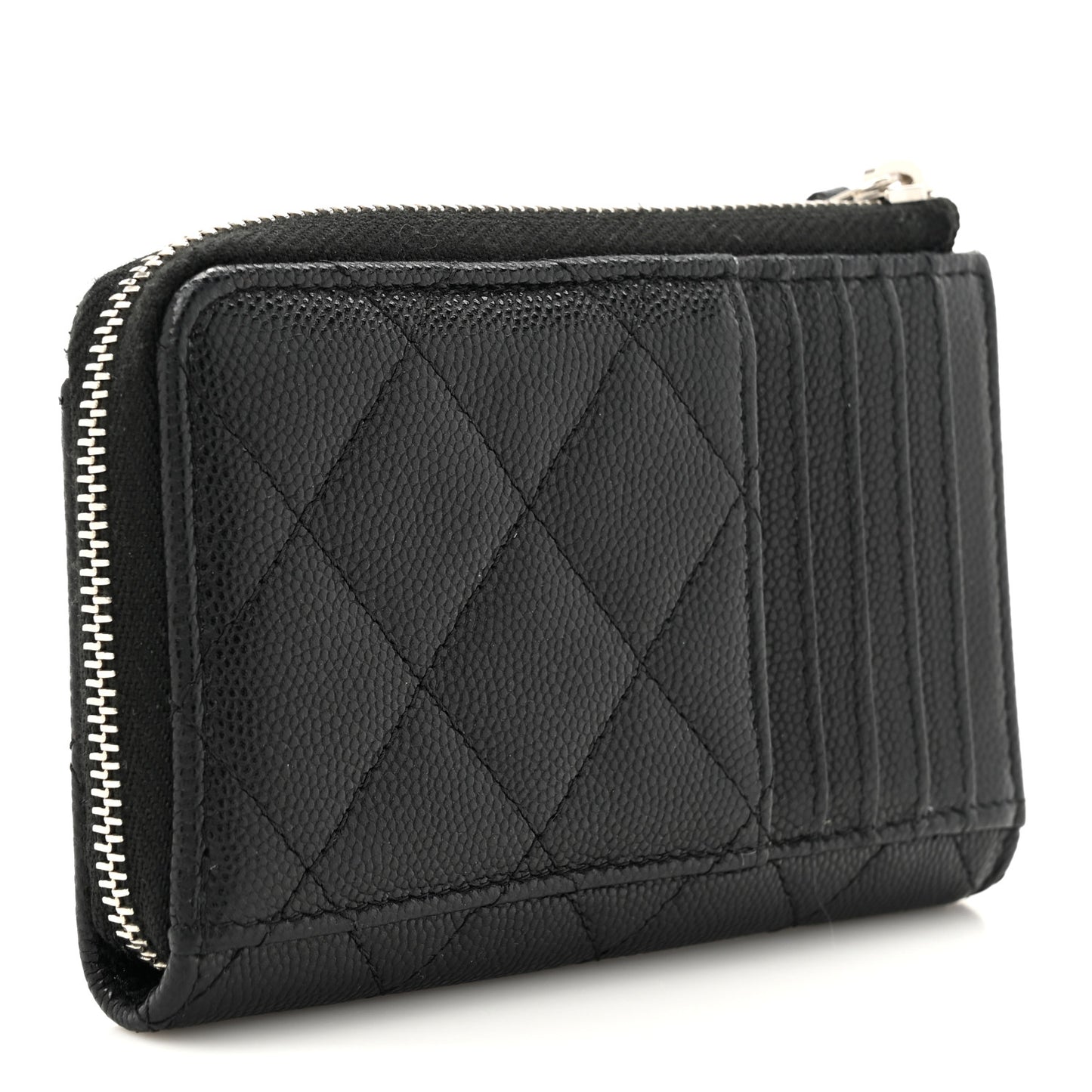 Caviar Quilted CC Logo Zip Around Card Holder Black