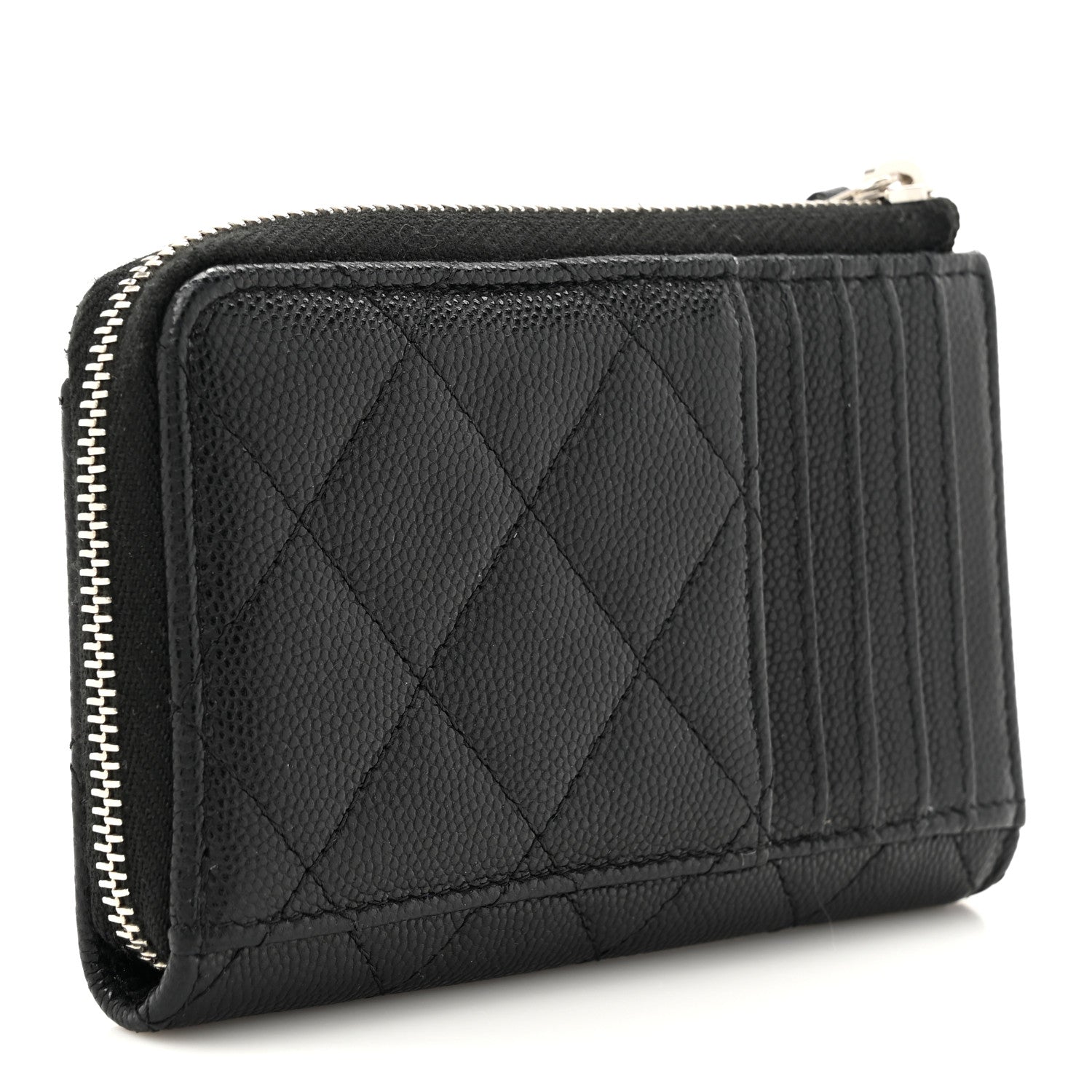 Chanel Caviar Quilted CC Logo Zip Around Card Holder Black 3 of 8