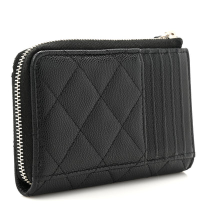 Chanel Caviar Quilted CC Logo Zip Around Card Holder Black 3 of 8