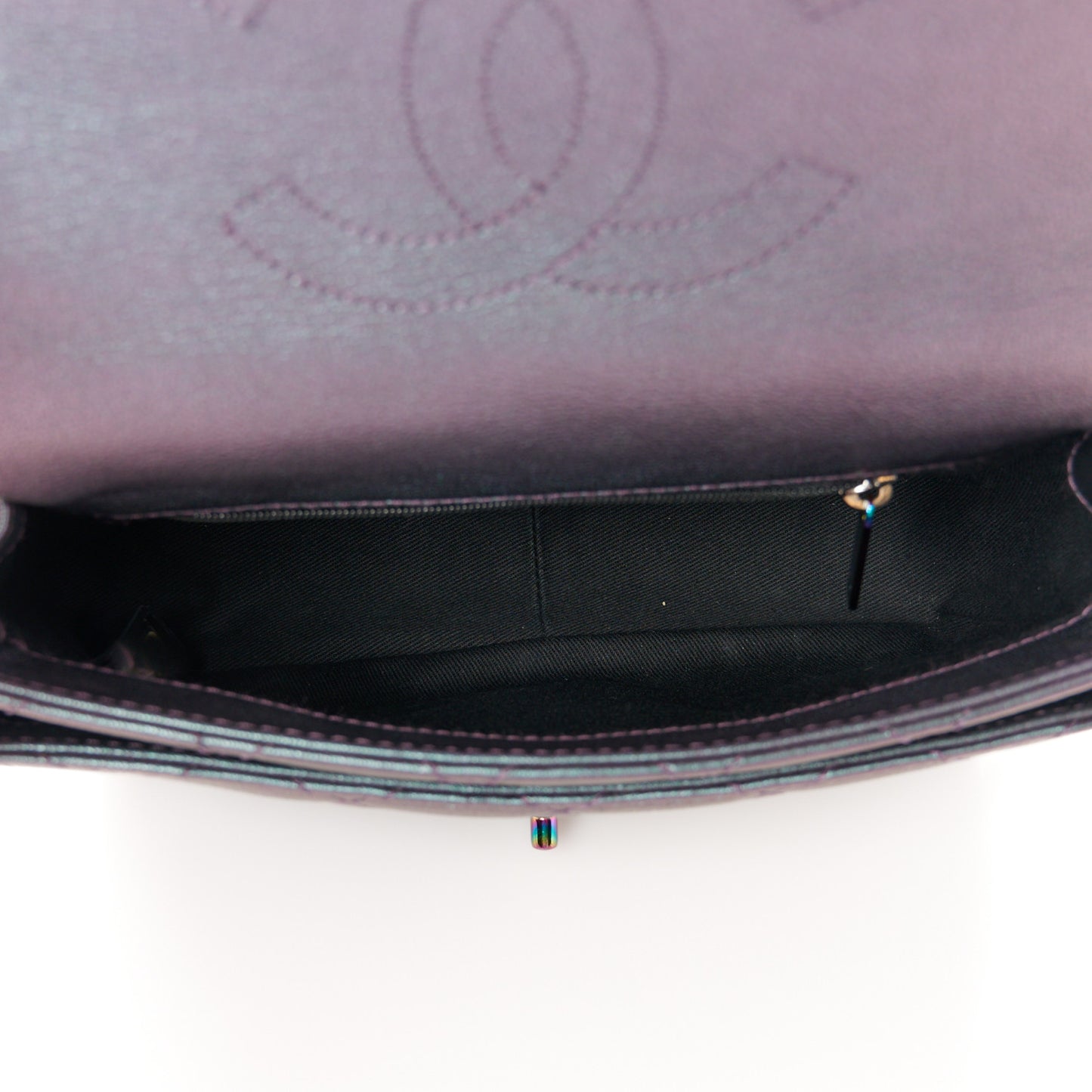 Iridescent Goatskin Quilted Small Double Carry Waist Chain Flap Purple