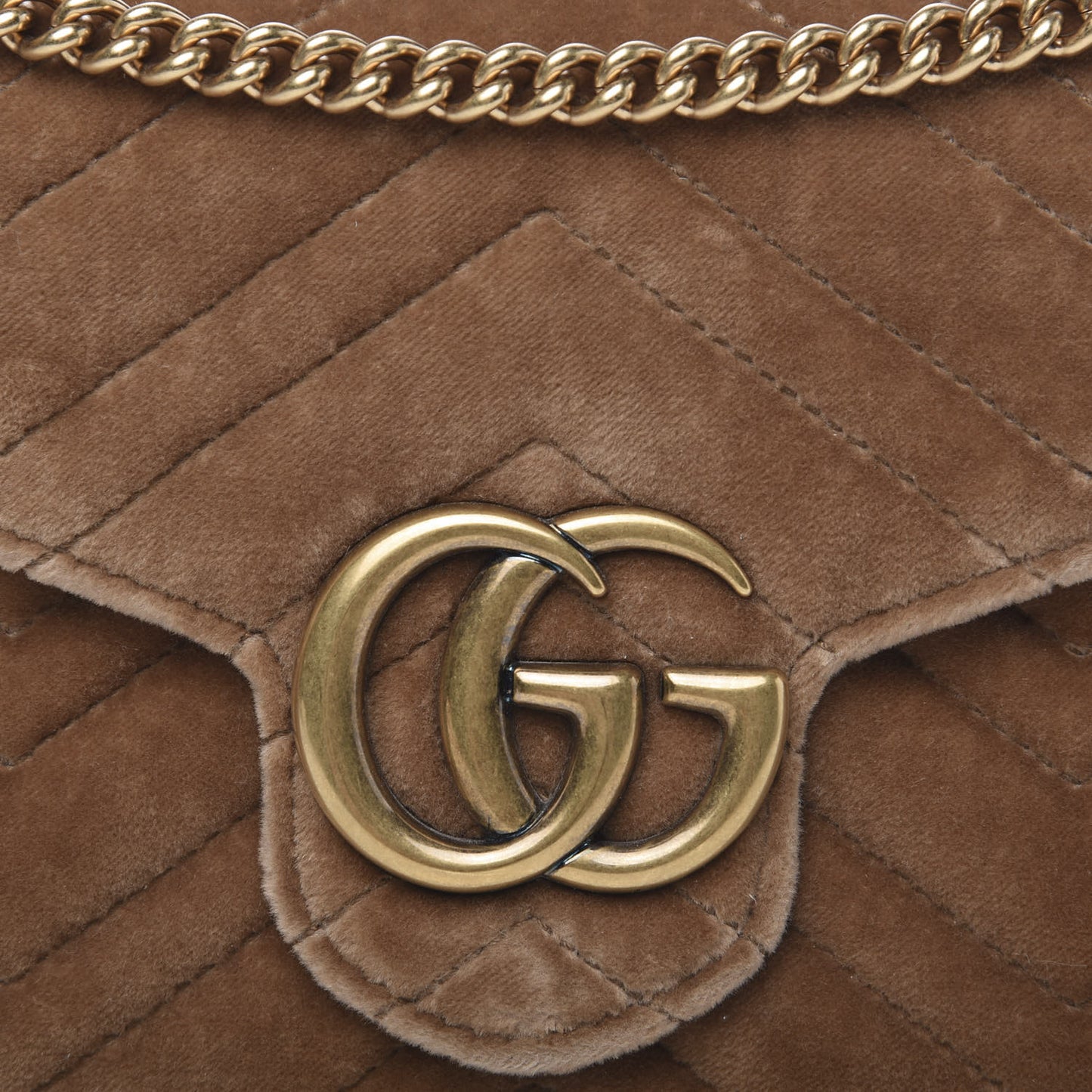 Velvet Matelasse GG Marmont Chain Wallet Taupe