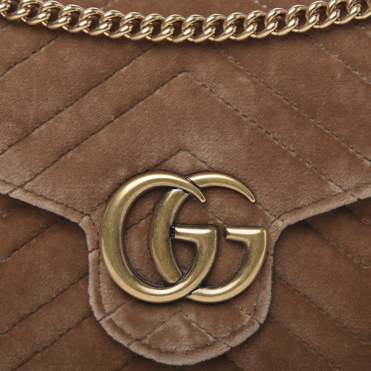 Gucci Velvet Matelasse GG Marmont Chain Wallet Taupe 12 of 12