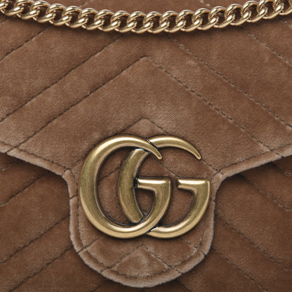 Gucci Velvet Matelasse GG Marmont Chain Wallet Taupe 12 of 12