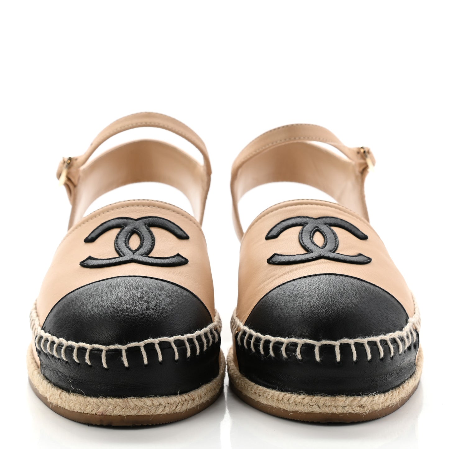 Lambskin Cap Toe CC Espadrille Sandals 36 Beige Black