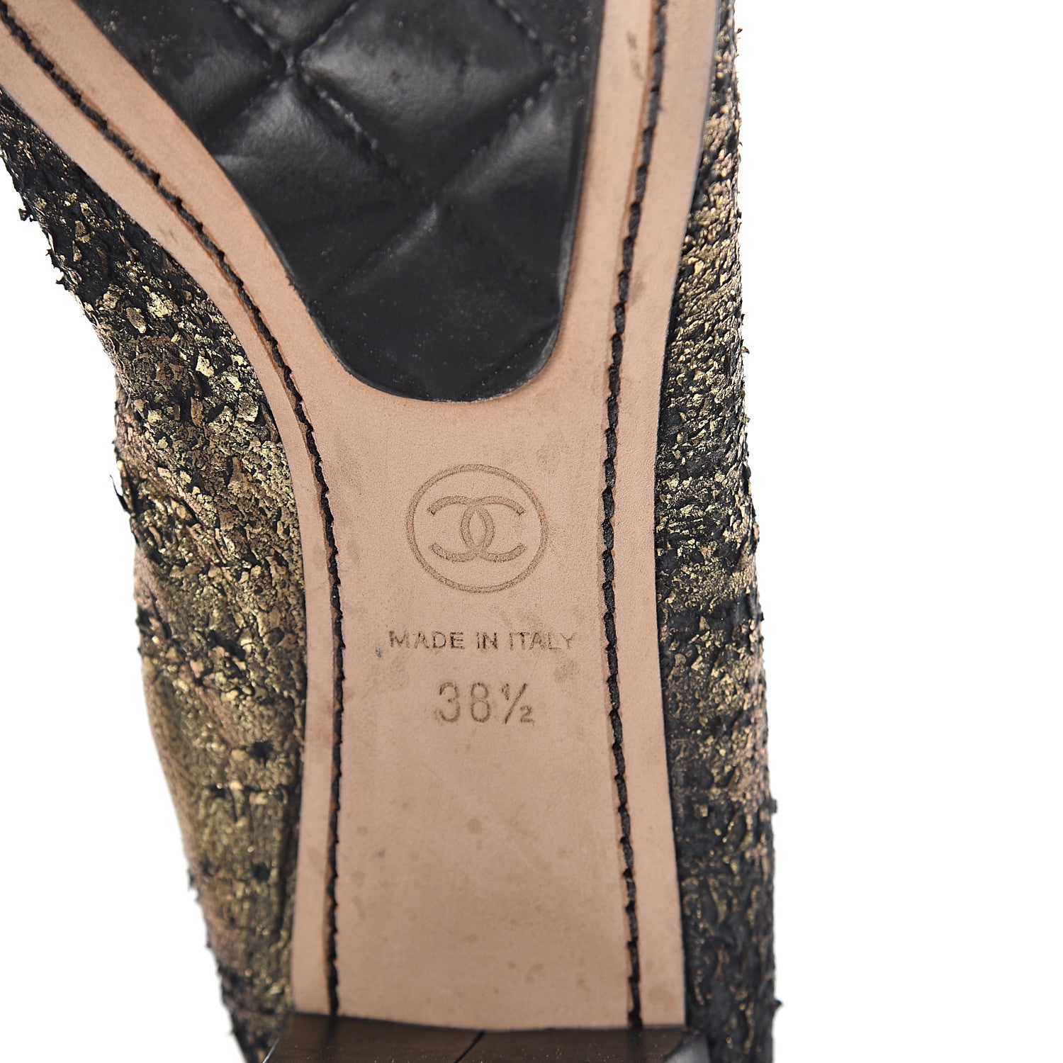 Chanel Metallic Lambskin Cap Toe CC Elastic Stretch Pumps 38.5 Black 6 of 13