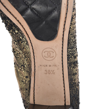 Chanel Metallic Lambskin Cap Toe CC Elastic Stretch Pumps 38.5 Black 6 of 13