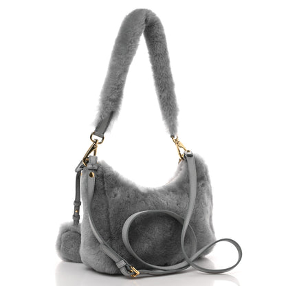 Prada Shearling Nappa Mini Re-Edition Shoulder Bag Fiordaliso 3 of 9