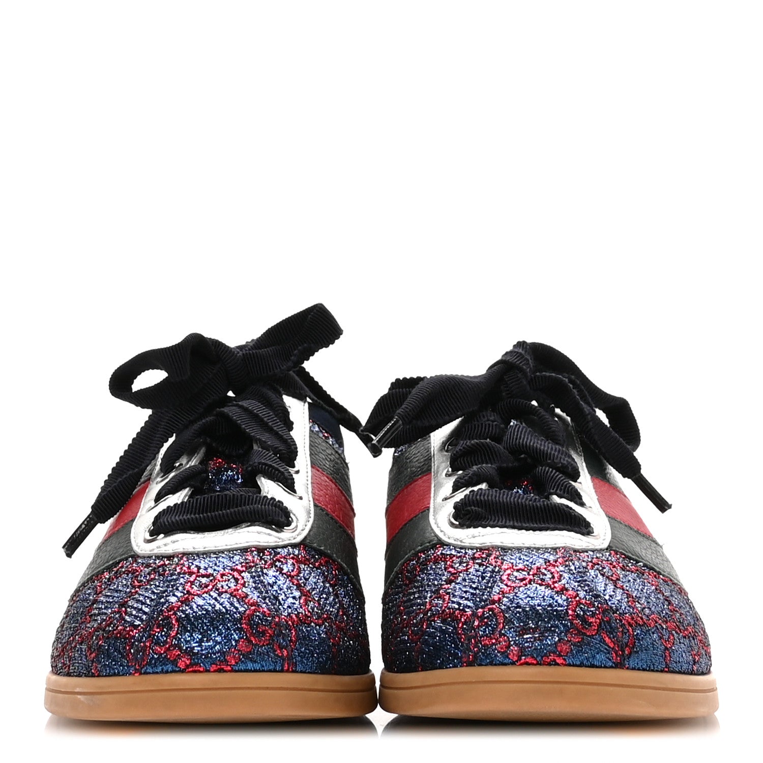Gucci Lurex Calfskin Web GG Monogram Womens Falacer Sneakers 38 Iridescent Blue Iridescent Red Silver 3 of 9