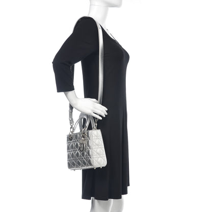 Christian Dior Metallic Grained Calfskin Cannage Small Lucky Badges My Lady Dior Silver 2 of 10