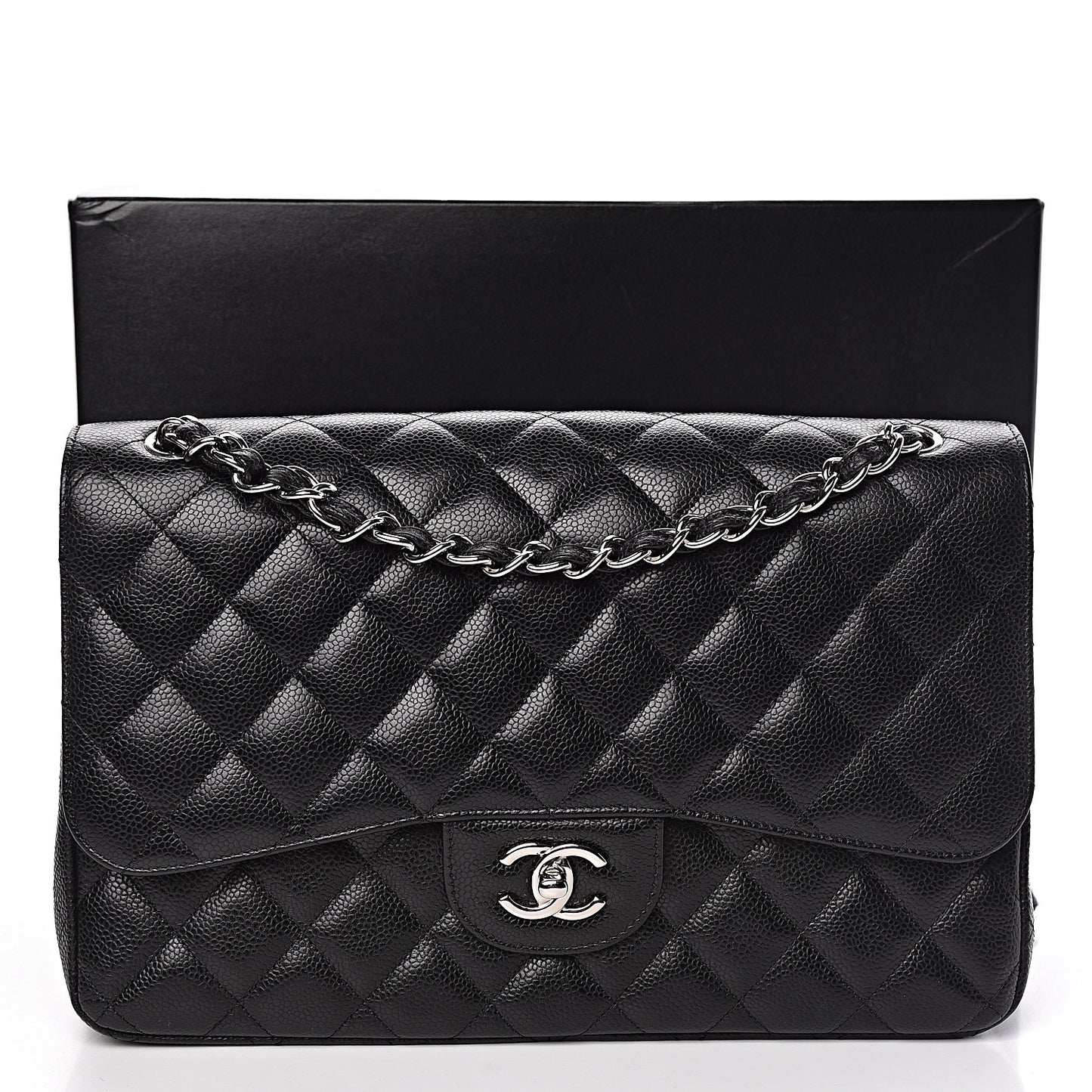 Caviar Quilted Jumbo Double Flap Black