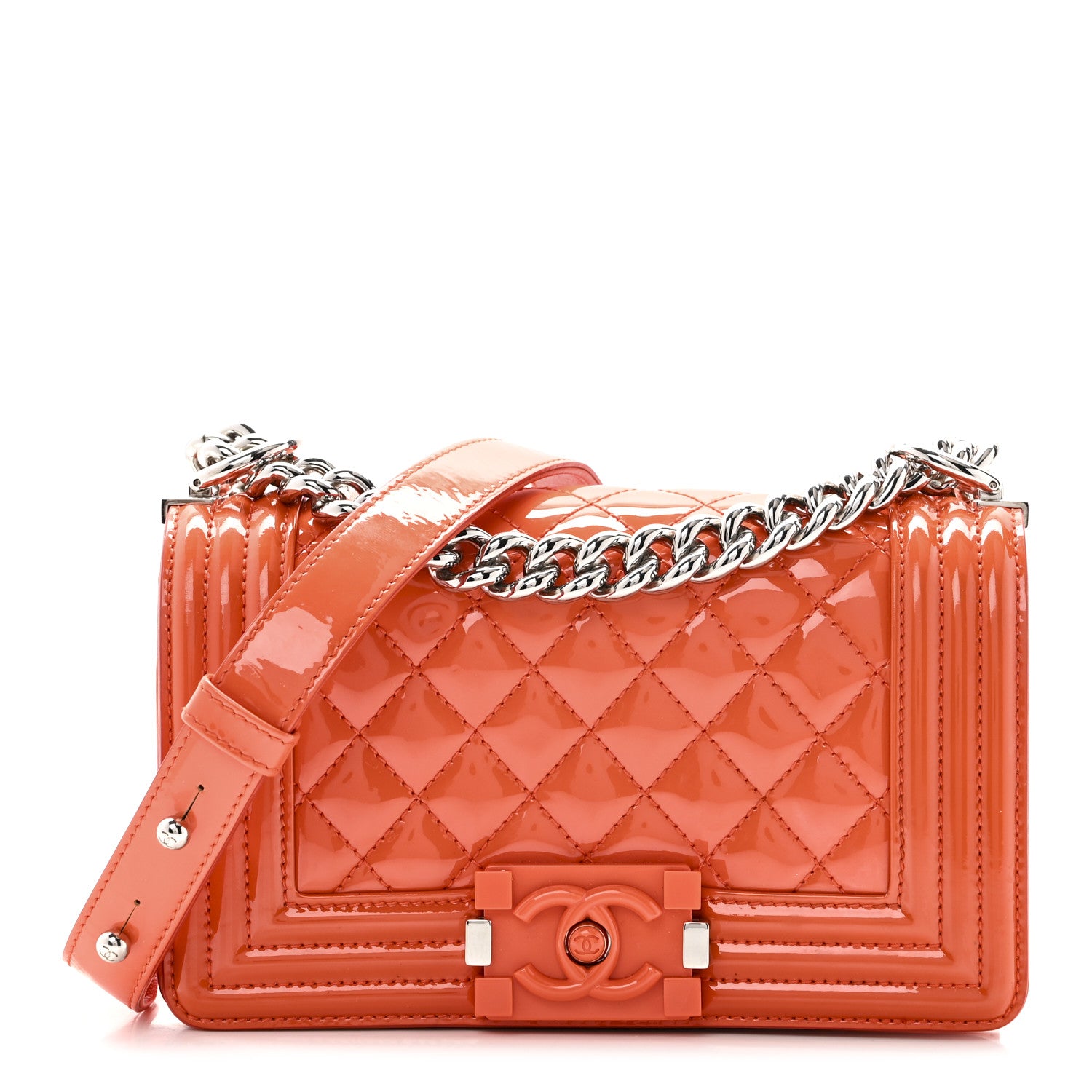 Chanel Patent Calfskin Quilted Small Plexiglass Boy Flap Orange 1 of 10