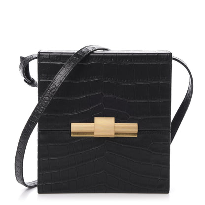 Bottega Veneta Calfskin Crocodile Embossed Daisey Box Clutch Black 1 of 11