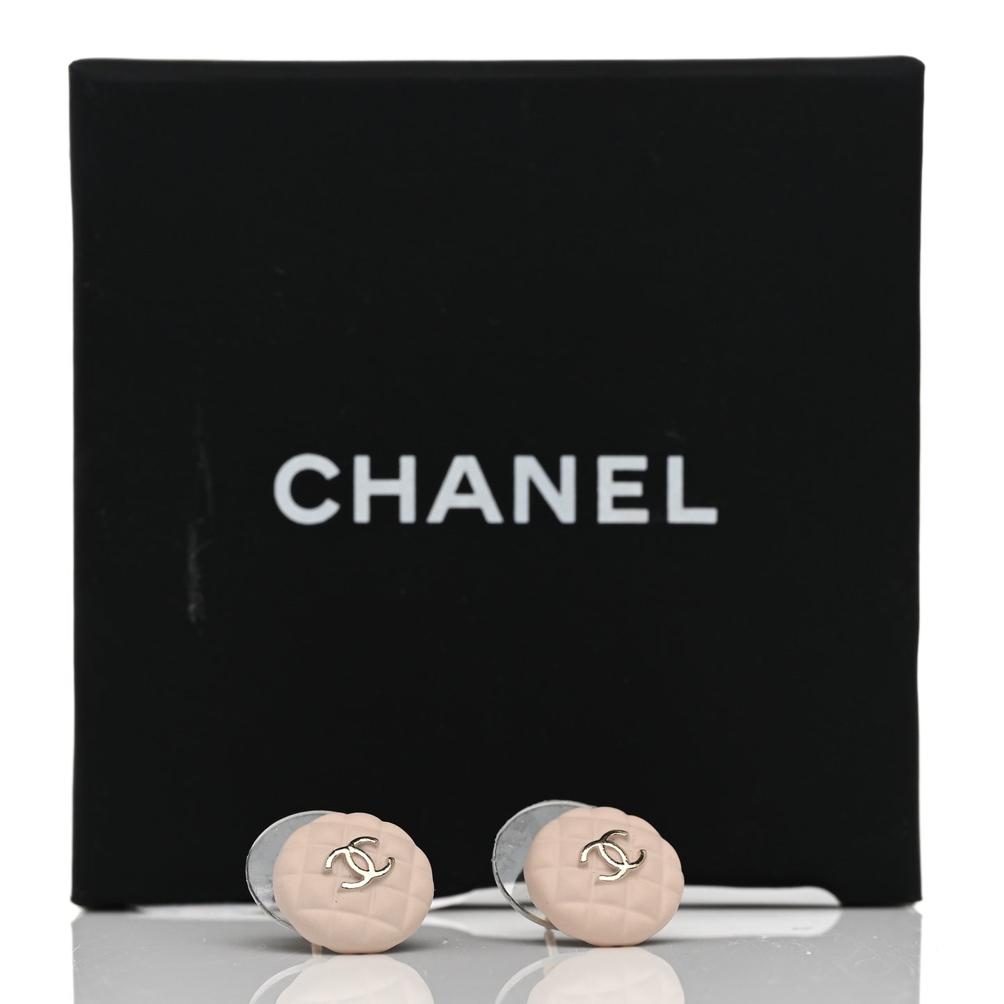 Enamel Quilted CC Earrings Pink Gold