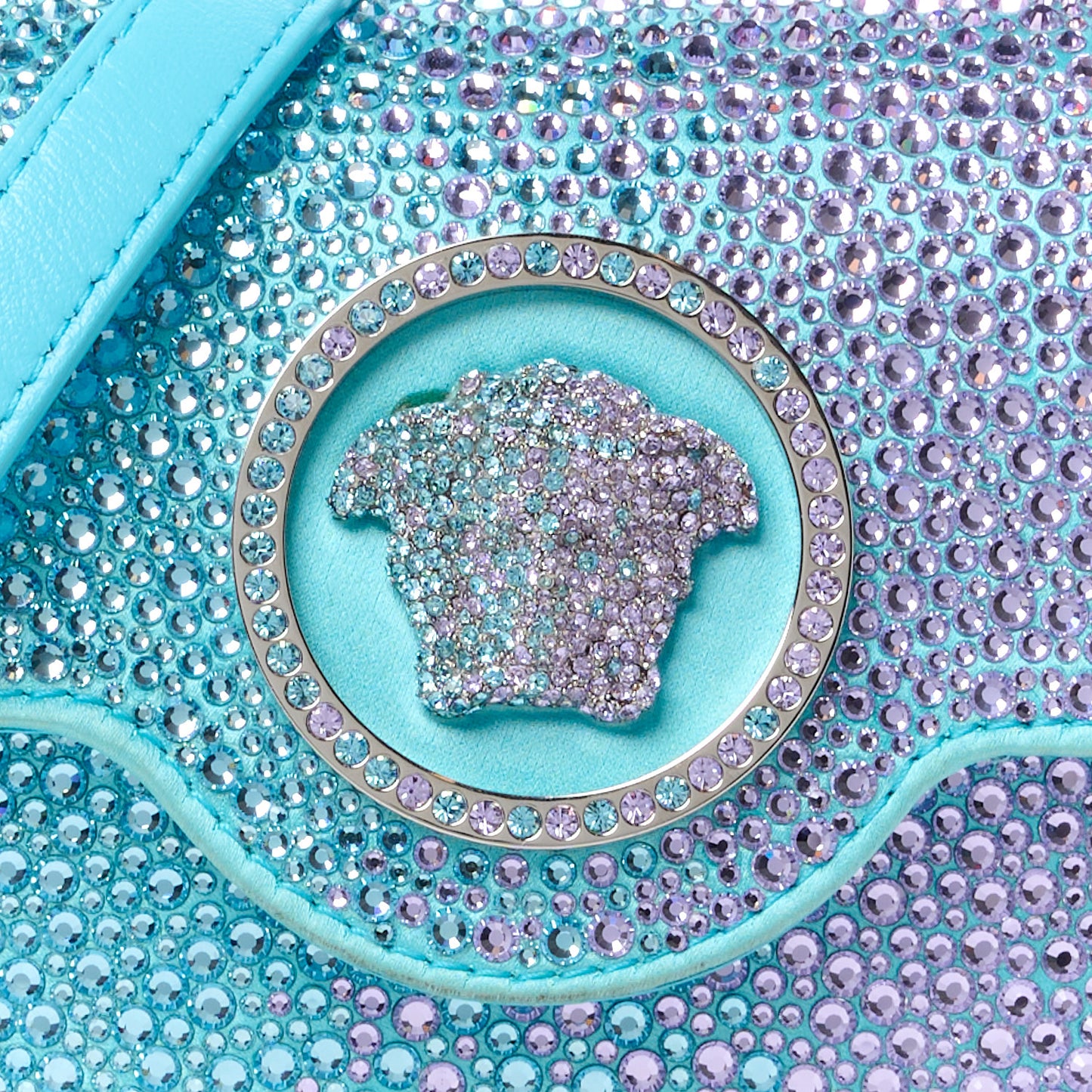 Satin Crystal Studded Mini La Medusa Bag Blue