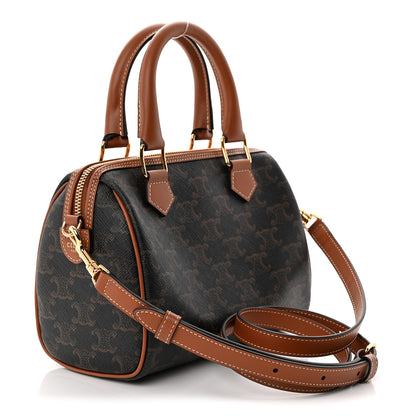 Celine Triomphe Canvas Calfskin Small Boston Bag Tan 3 of 9