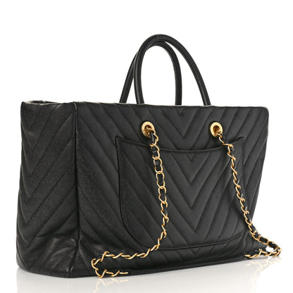 Chanel Caviar Chevron Quilted Coco Handle Shopping Tote Black 3 of 11
