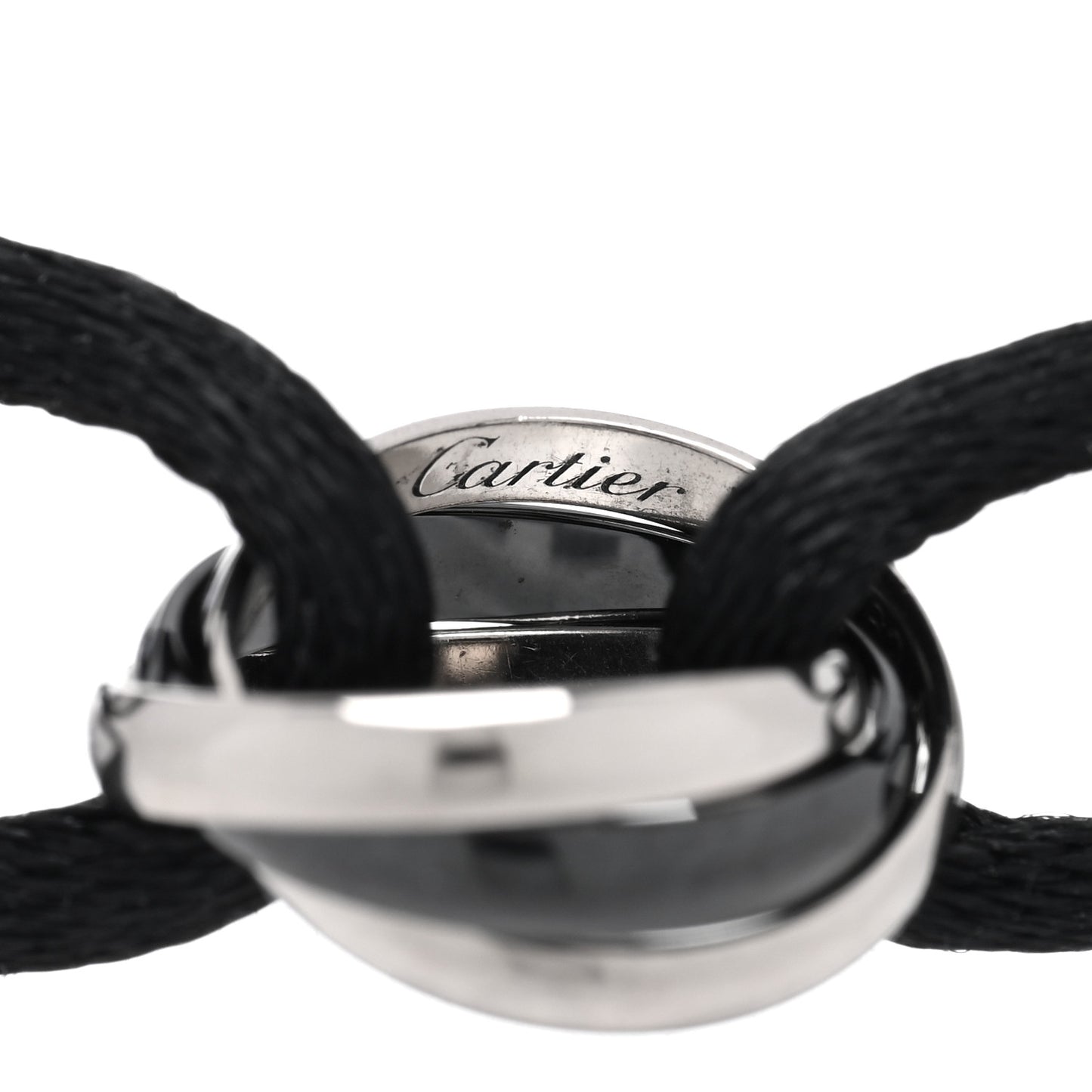 18K White Gold Ceramic Trinity Cord Bracelet Black