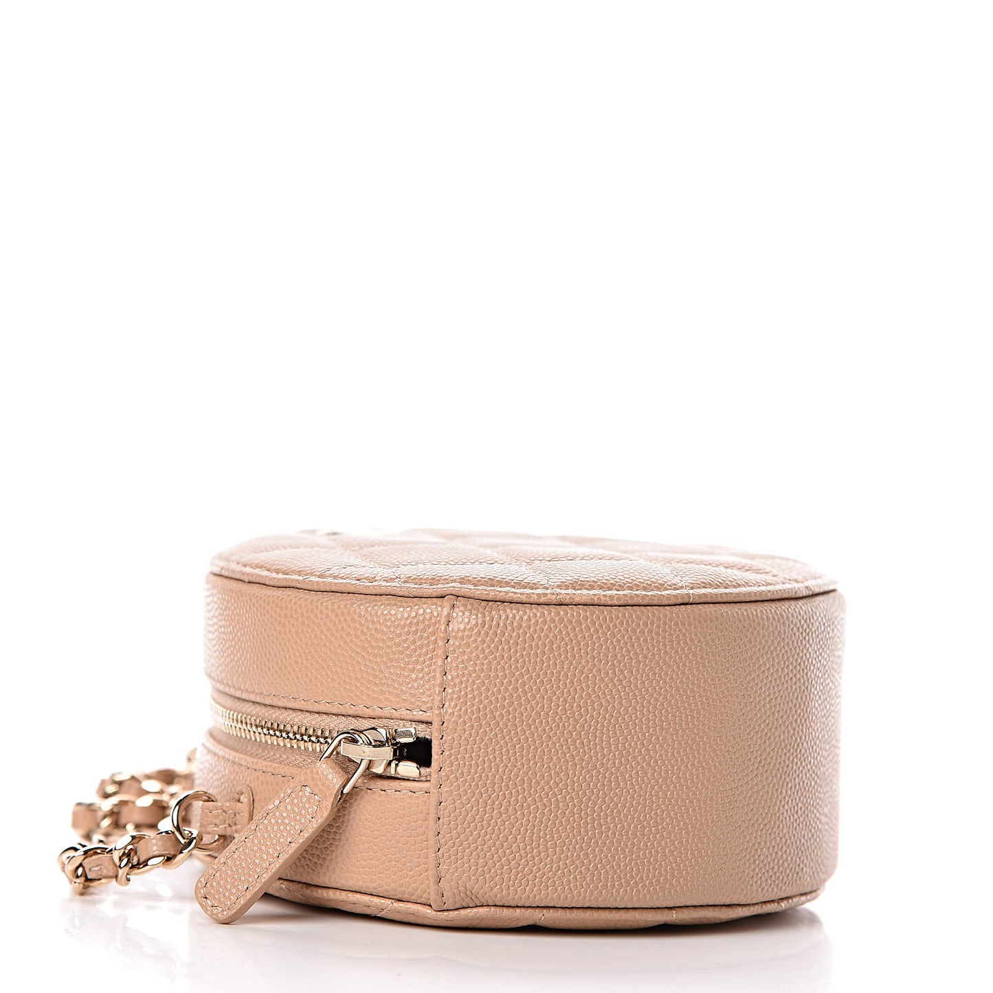 Caviar Quilted Round Clutch With Chain Beige