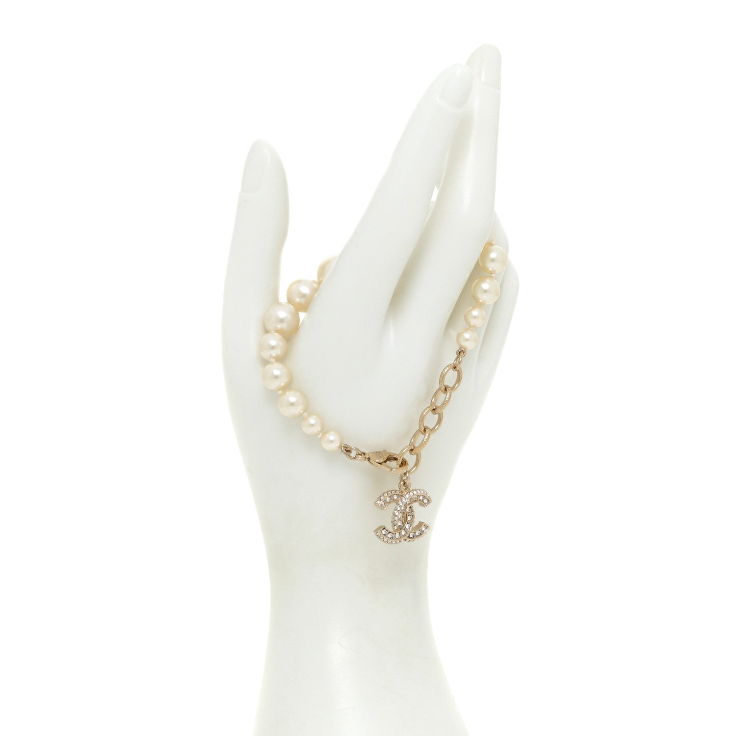 Chanel Graduated Pearl Crystal CC Bracelet Gold 2 of 6