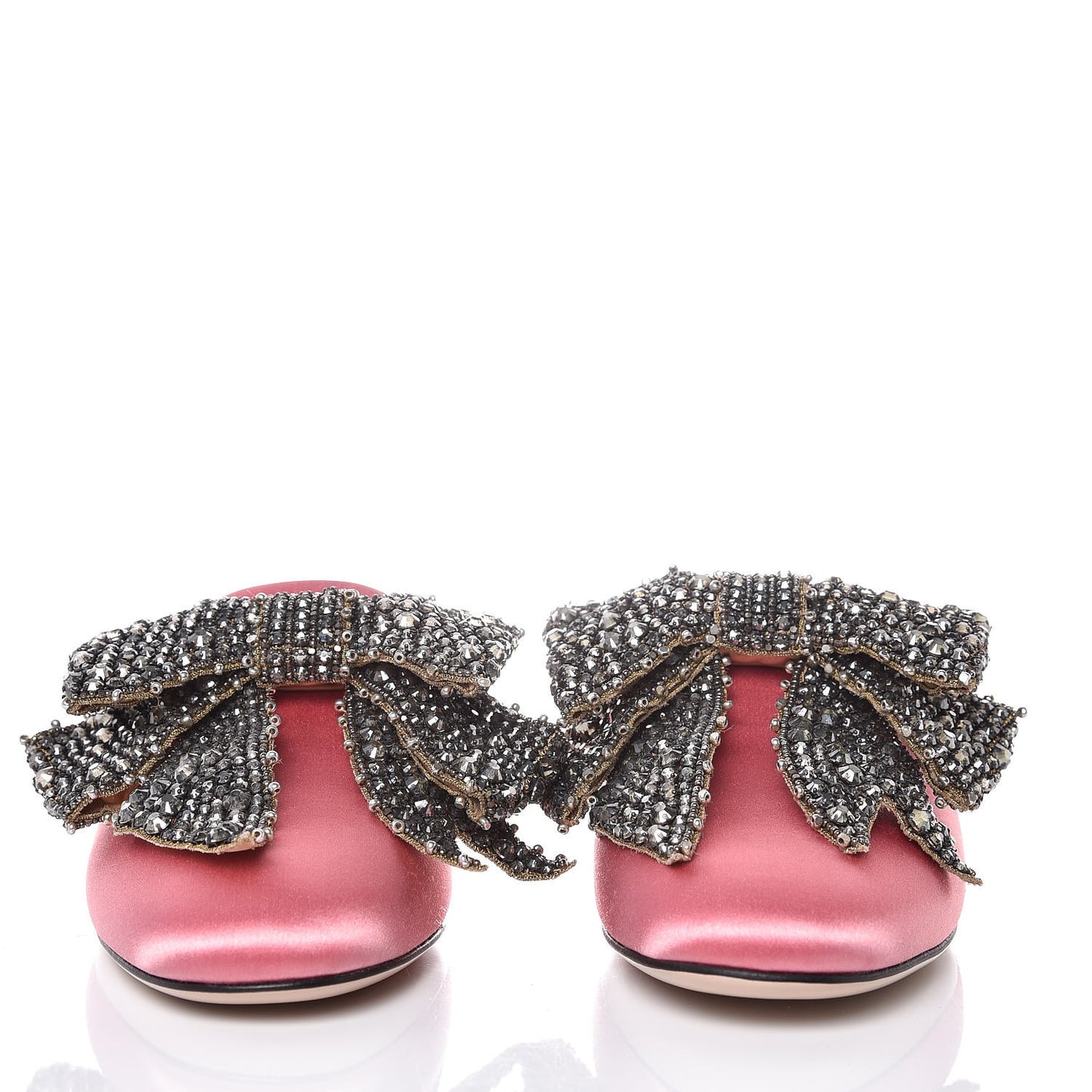 Silk Satin Crystal Embellished Bow Mules 38.5 Peonia