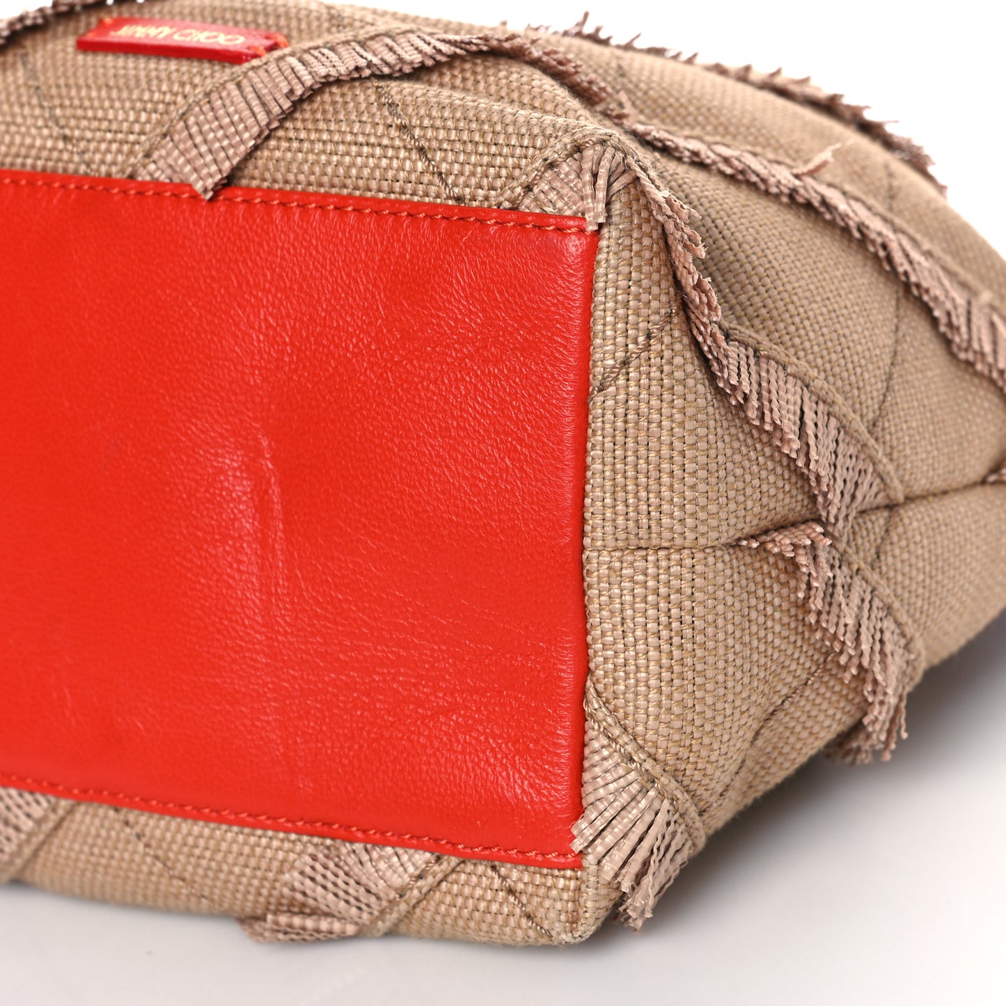 Raffia Snakeskin Print Fringed Bucket Bag Orange