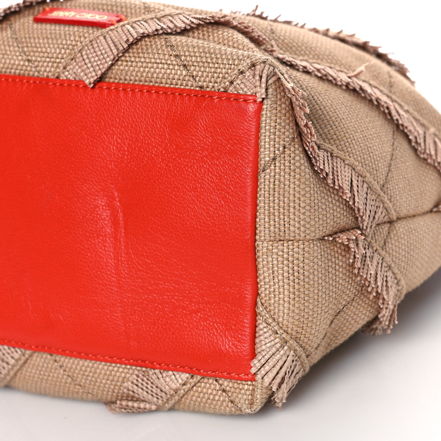 Jimmy Choo Raffia Snakeskin Print Fringed Bucket Bag Orange 8 of 10