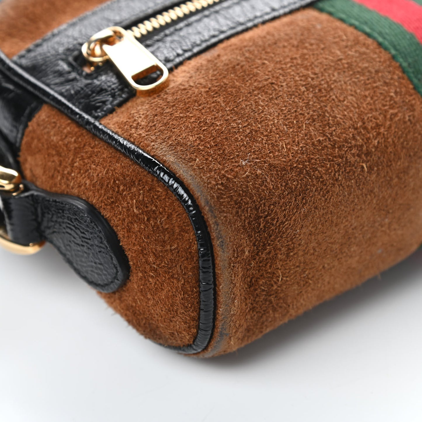 Suede Patent Web Mini Ophidia Shoulder Bag Nocciola Black