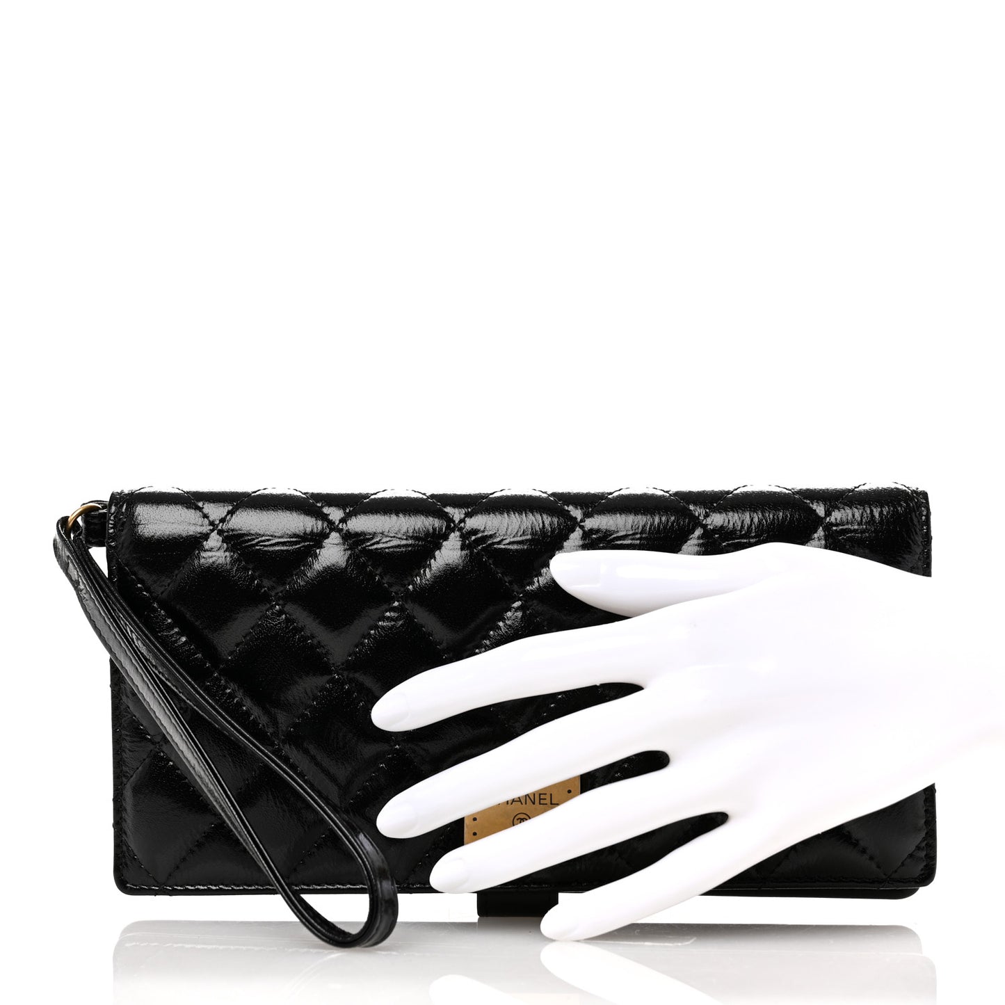 Shiny Calfskin Quilted Flap Wallet Black