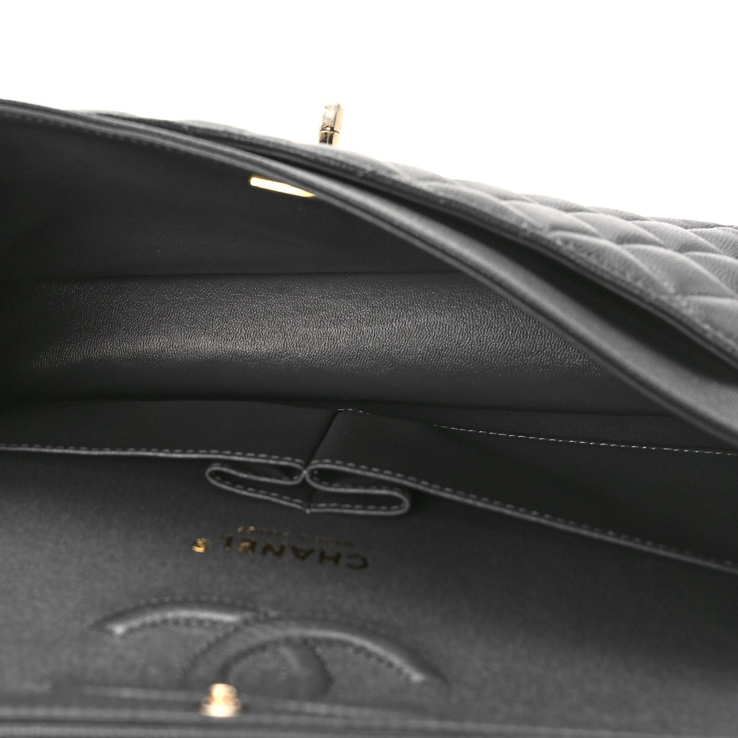 Caviar Quilted Medium Double Flap Dark Grey