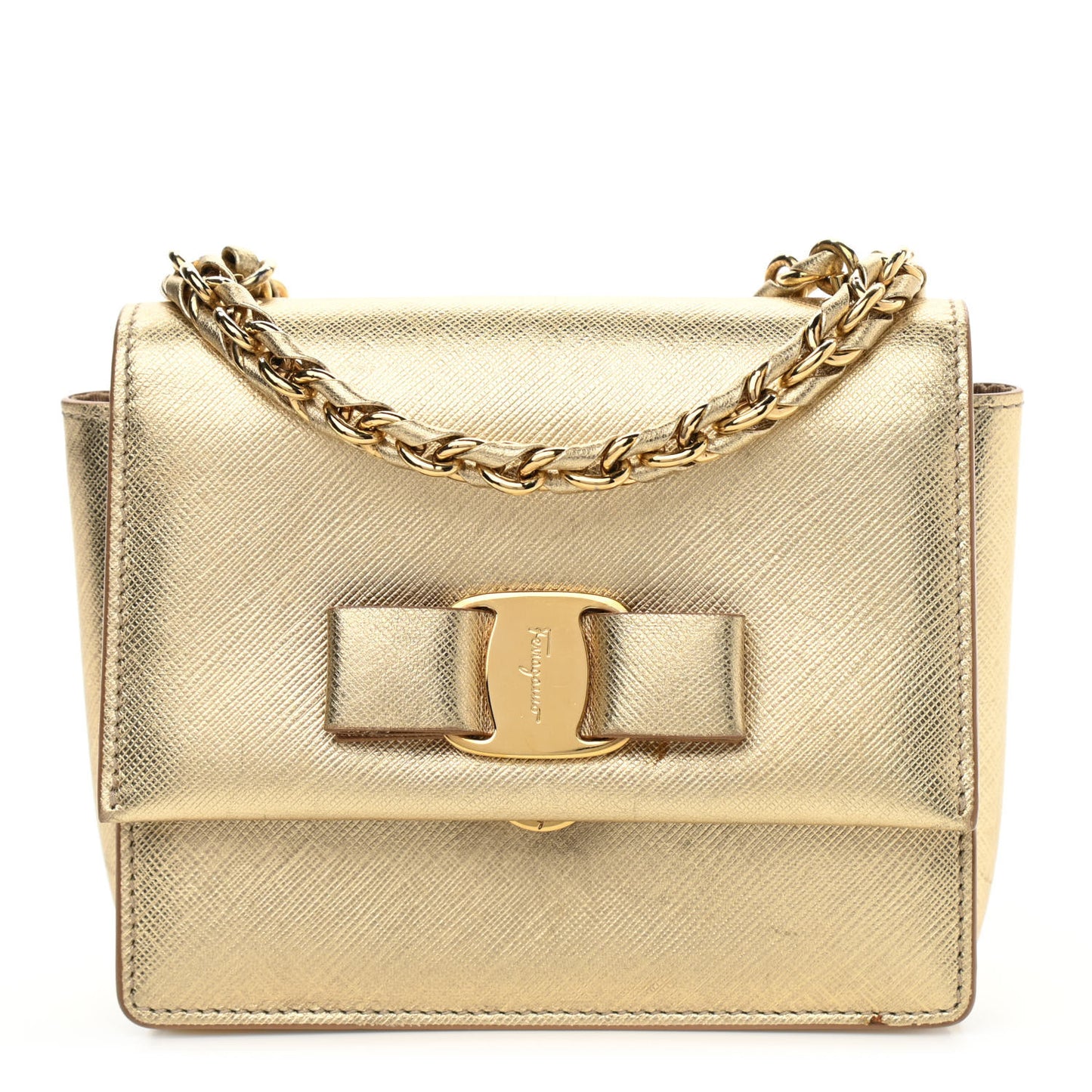 Hammered Calfskin Mini Vara Bow Crossbody Bag Gold
