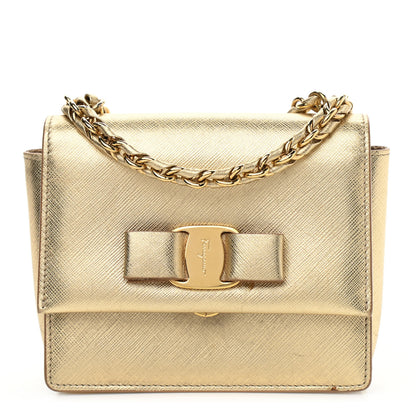 Salvatore Ferragamo Hammered Calfskin Mini Vara Bow Crossbody Bag Gold 1 of 17