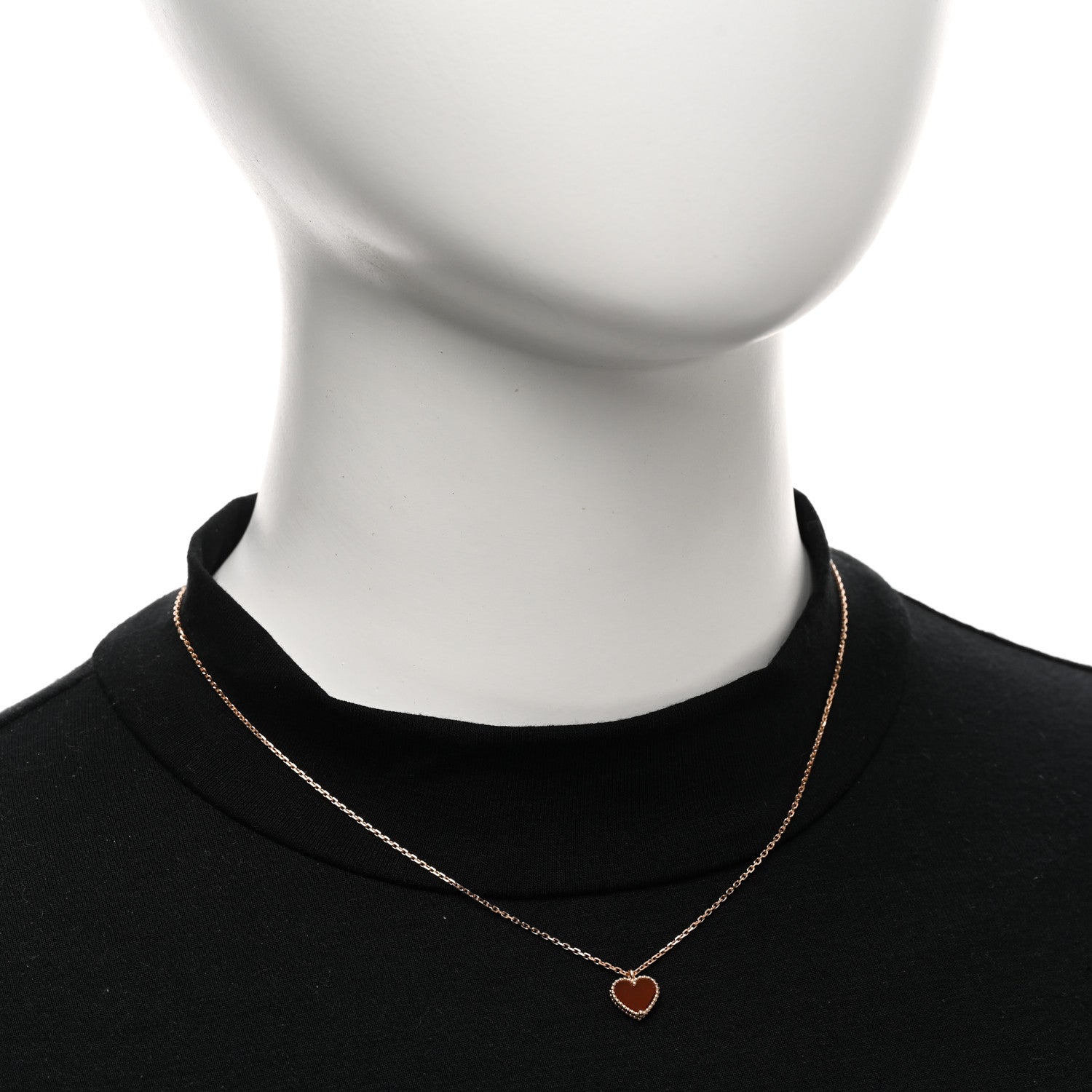 Van Cleef & Arpels 18k Rose Gold Carnelian Sweet Alhambra Heart Pendant Necklace 2 of 5