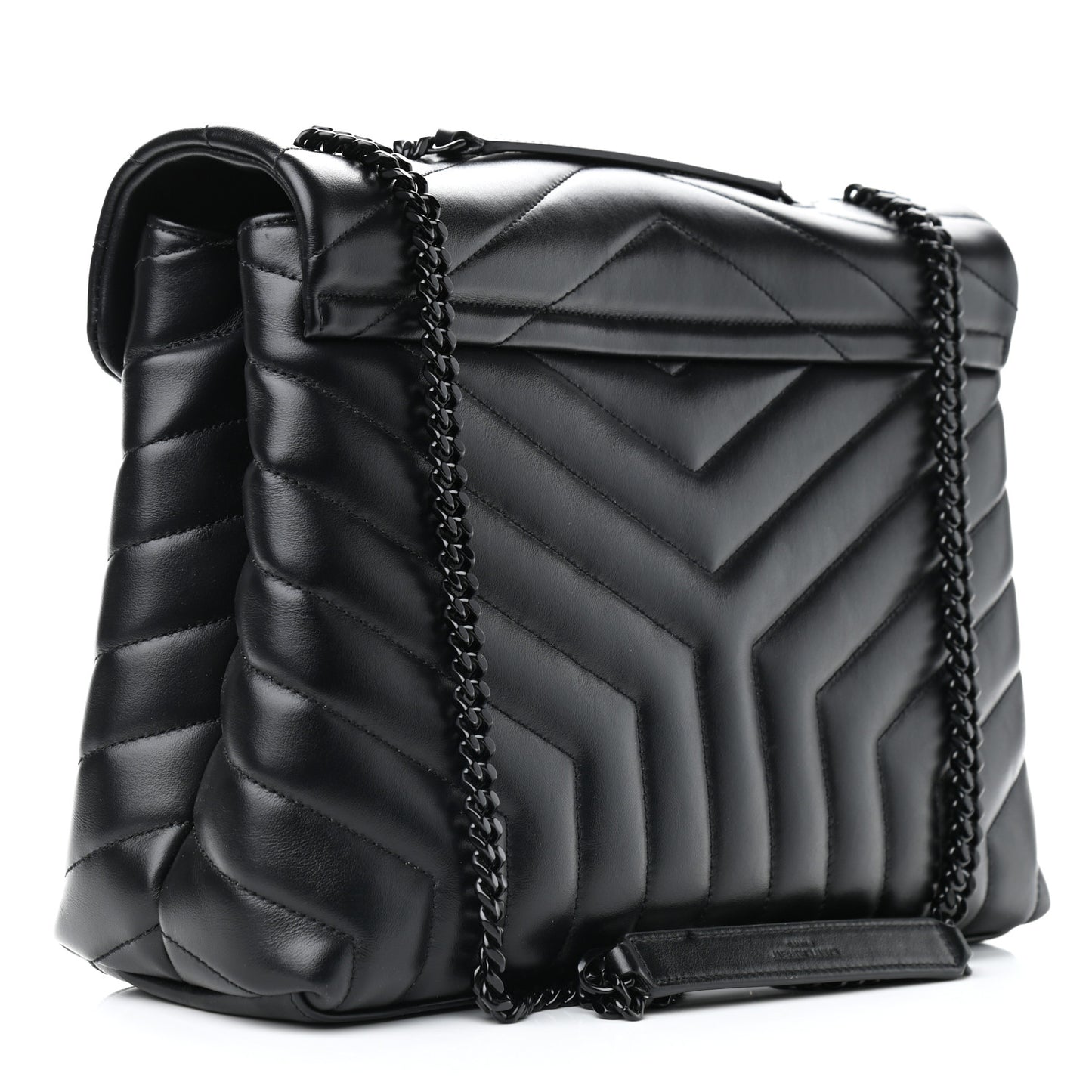 Calfskin Y Quilted Monogram Medium Loulou Chain Satchel Black