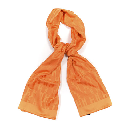 Hermes Silk Wool Faconnee Grand H Scarf Orange Vif 1 of 3
