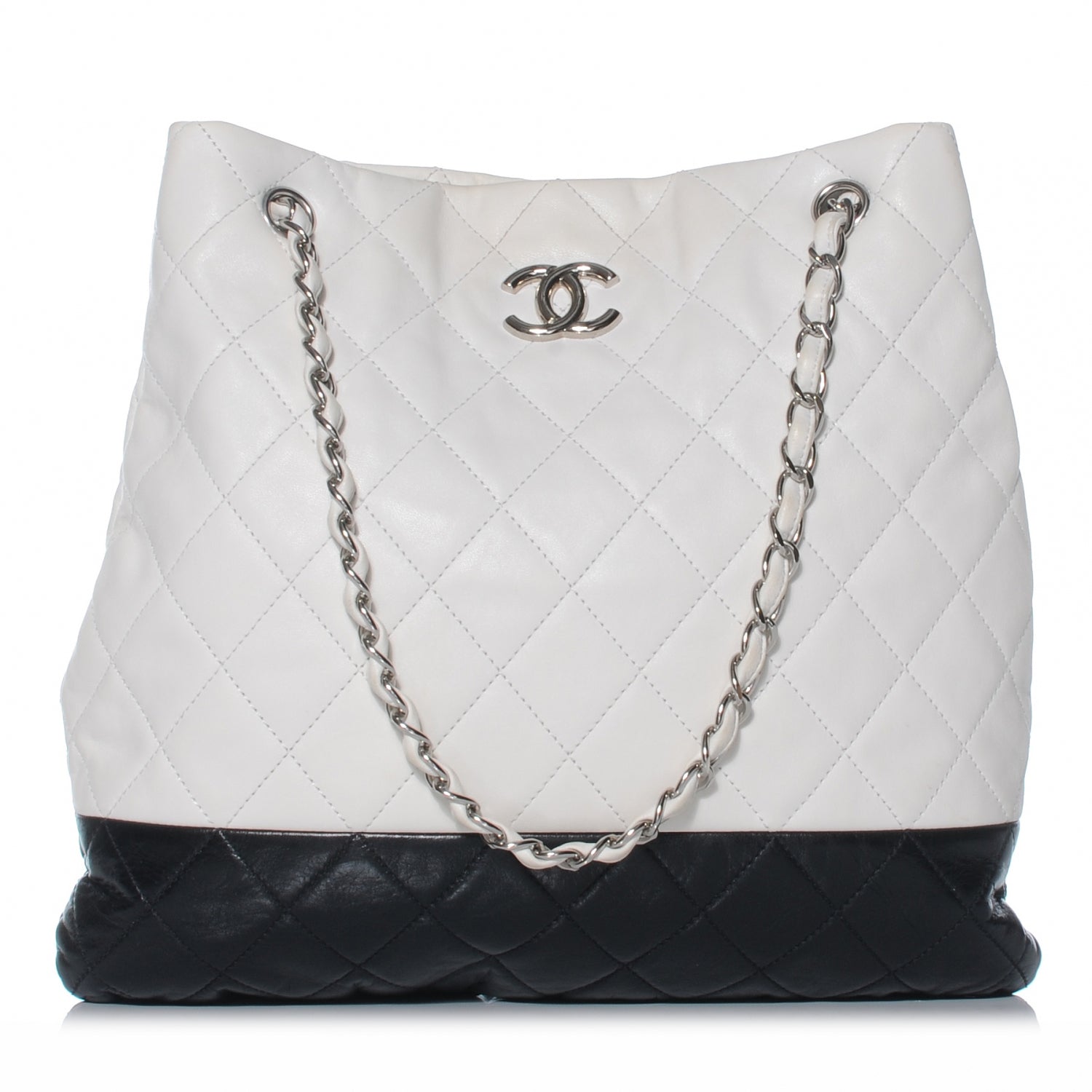 Chanel Lambskin Quilted Shoulder Bag White Black 1 of 7