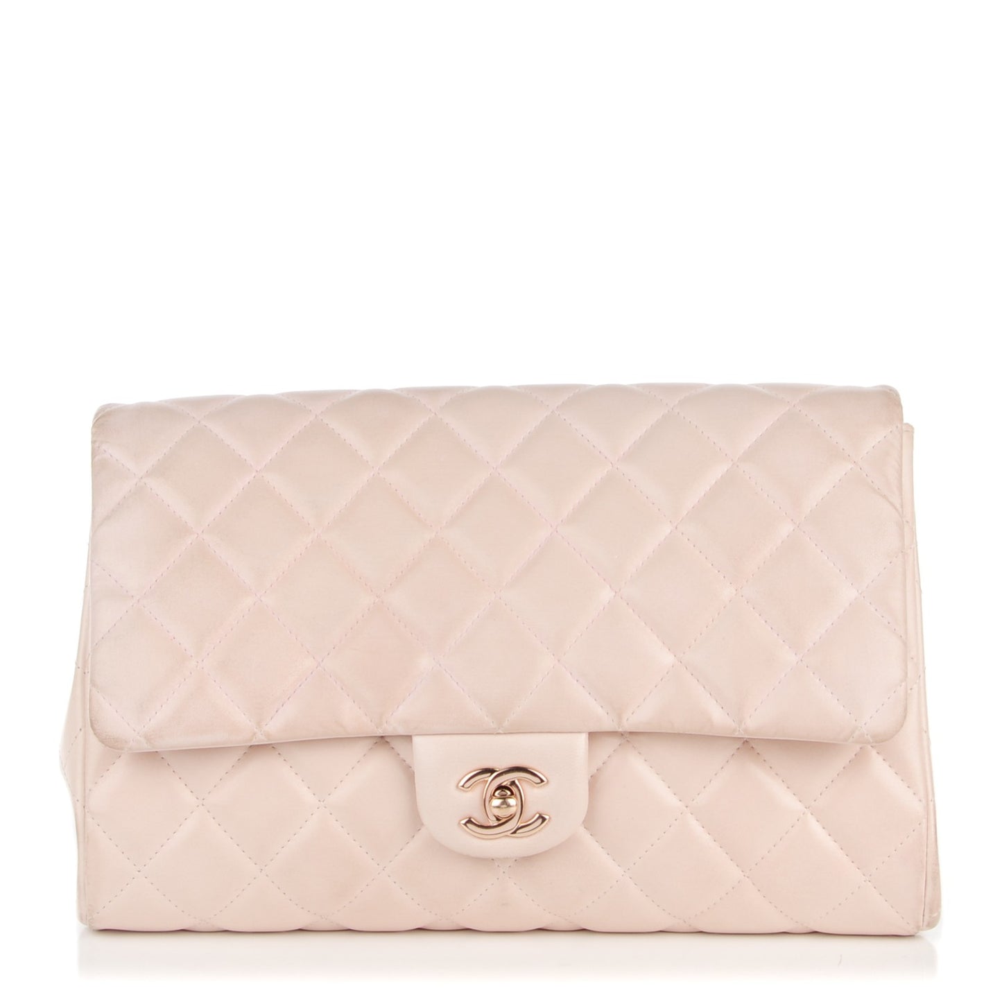 Lambskin Quilted Clutch With Chain Flap Light Pink