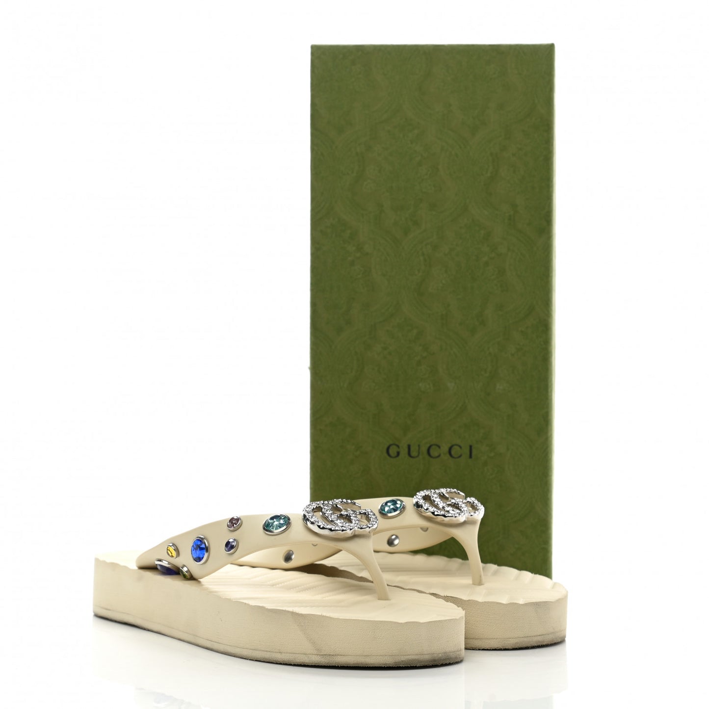 Rubber Crystal Embellished Thong Sandals 40 White